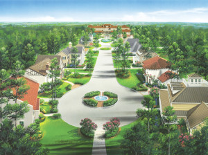 Home sweet home: An artist’s rendering of the model homes behind the main building of MainStreet America.