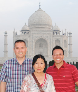 Family outing: it was his mom’s (c) dream to see the Taj Mahal, so he took her and his partner, Ricardo Ruiz (r) in April.