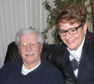 Family: Brown in 2011 with her grandfather, Roy Brown, designer of the Edsel and the Batmobile.
