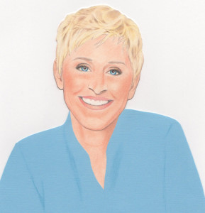 Yep, that’s Ellen: paper-doll art is not Nystrom’s only talent—he is also a portrait artist. Nystrom created this portrait of Ellen DeGeneres specifically for this article. But the lucky recipient of the original art is Nystrom’s mom, who loves Ellen.
