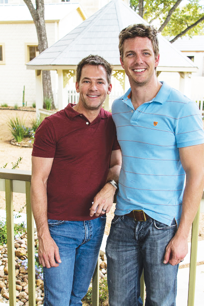 Chris and Kevin Sokol-White in the courtyard of the hotel. 