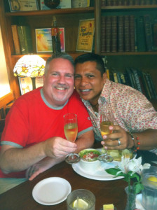 Wilfred “Fred” Smith and his husband Isaias Gregorio Rivas-Guzman celebrate at Baba Yega Restaurant in Houston.