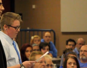 Trans* student Kasey Caron spoke up passionately at a school board meeting about the situation. Photo: XOJane
