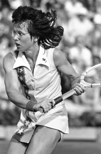 Billie Jean King, former Wimbledon winner, downed Kerry Reid 6–3, 7–5 after a sudden death tiebreaker in the second set during the semi-finals singles match in the Family Circle Magazine Cup tournament at Hilton Head Island’s Sea Pines resort on April 2, 1977. King is attempting a comeback after knee surgery. Photo courtesy Kathy Willens.