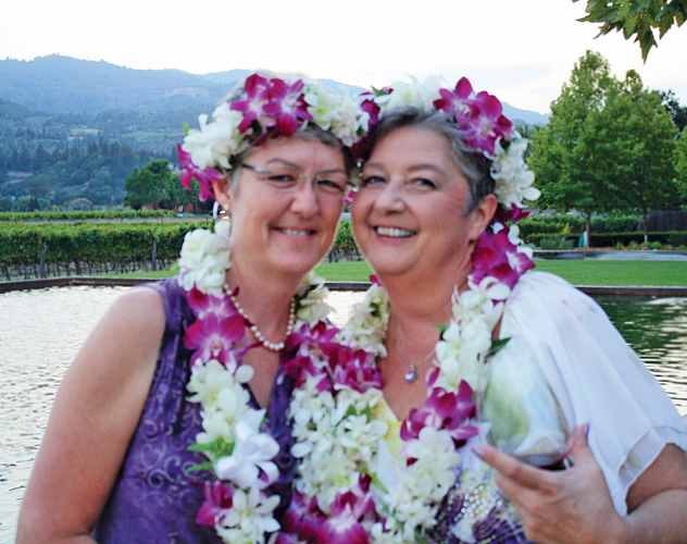 We do: after an engagement that lasted twenty-seven-plus years, Connie Moore (l) and Debbie Hunt were married on August 19, 2013, in Napa Valley, California.