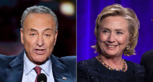 Schumer paints Clinton as the party’s best hope for combating the tea party. Photos: AP